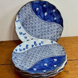 Set of 4 Japanese Blue & White Porcelain Plates
